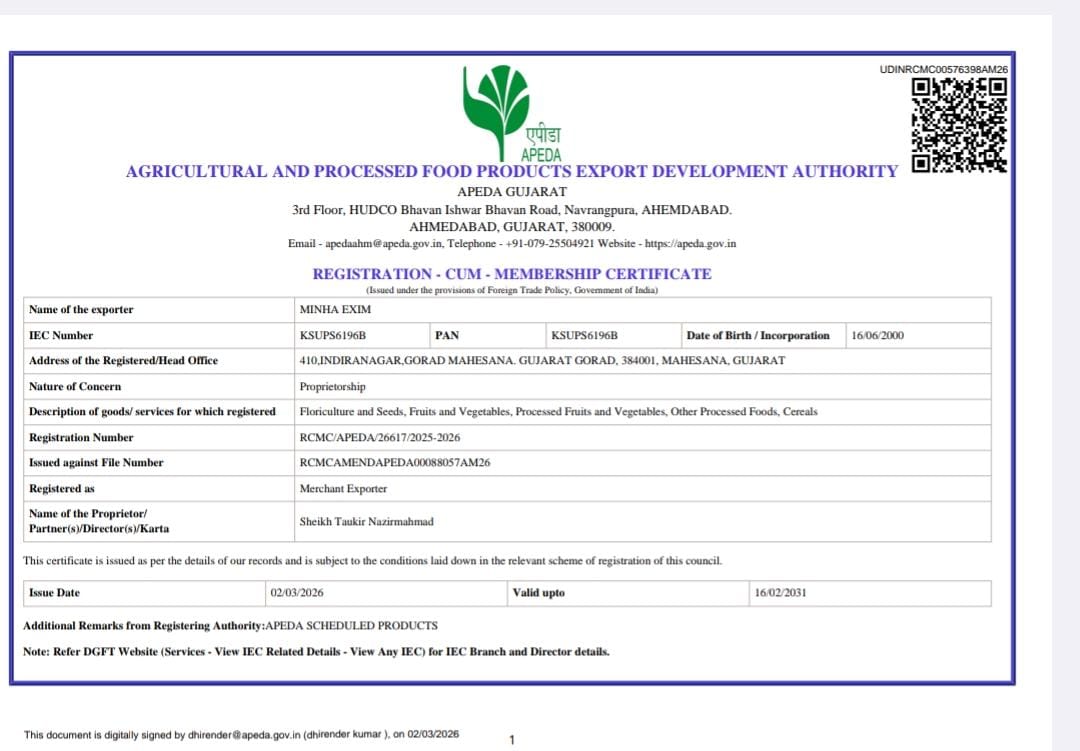 APEDA Certificate